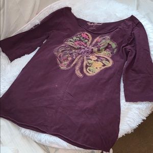 Lucky Brand 3/4 Sleeve Tee Raw Hem Size Large